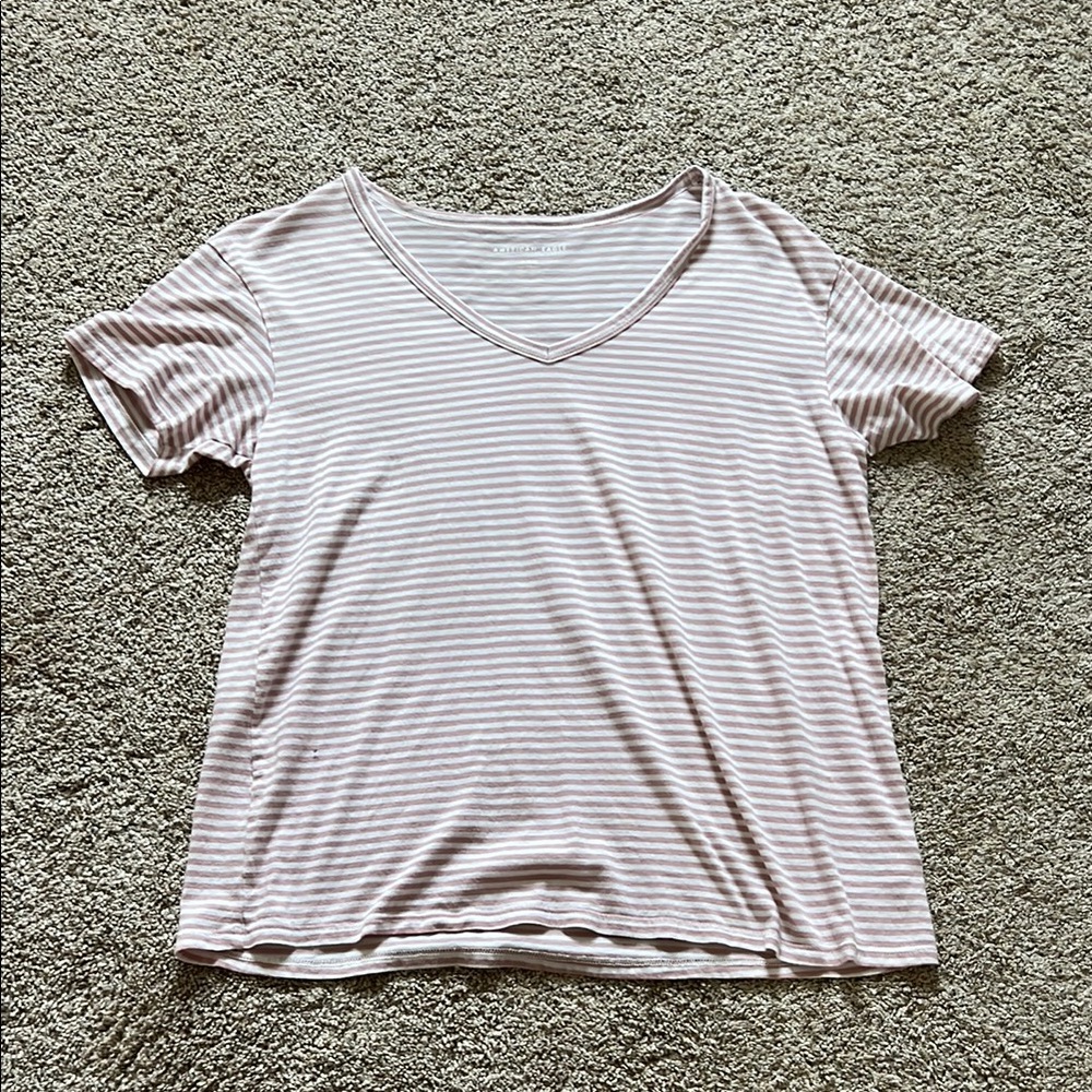 American Eagle Outfitters Pink and White Short Sleeve T-Shirt